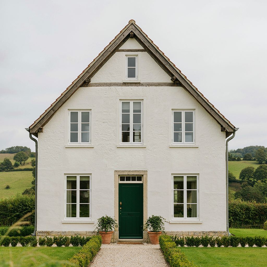 Traditionele woning bij Goor met nieuwe witte kunststof kozijnen en uitzicht op een Twentse es