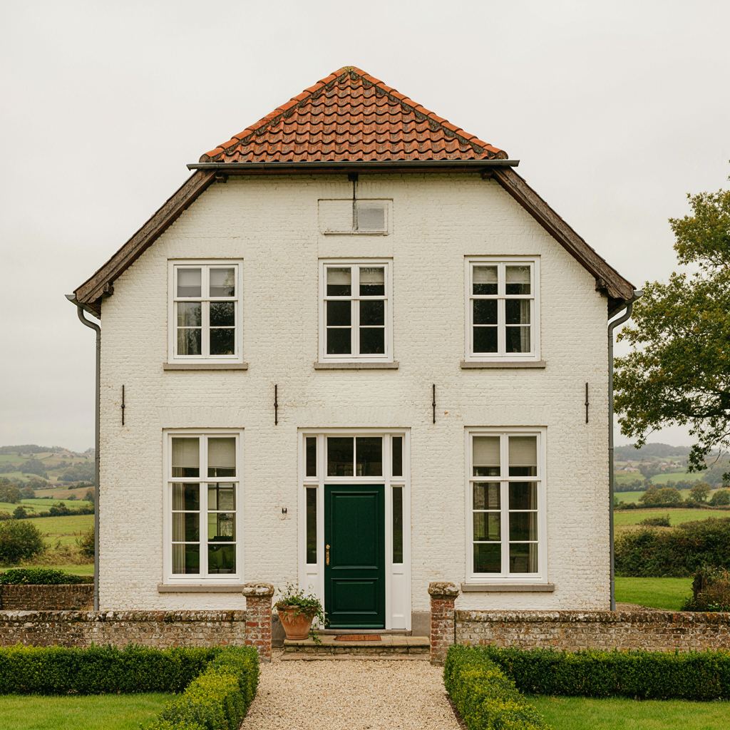 Vrijstaand huis bij Ommen met strak wit stucwerk en nieuwe antraciet grijze kunststof kozijnen met uitzicht op een bosrijke tuin