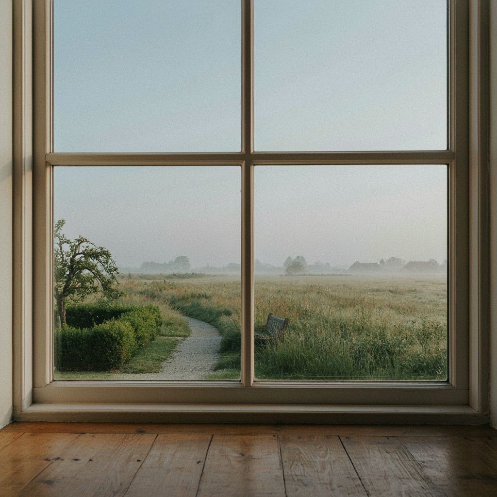 Woonkamer in Lemelerveld met zicht door een kunststof raam op een groene tuin met bosrand