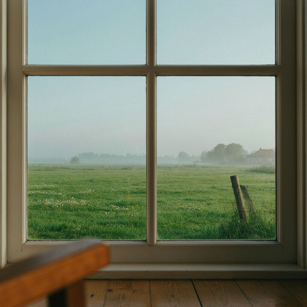 Licht interieur van een woonhuis in Dalfsen via een groot kunststof raam, met zicht op een groene tuin en de uiterwaarden van de Vecht.