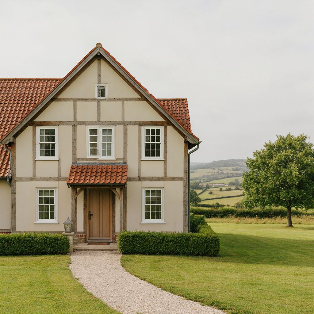 Traditionele woning bij Den Ham met nieuwe witte kunststof kozijnen en uitzicht op het Twentse landschap