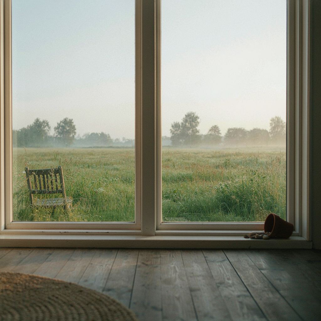 Woonkamerinterieur in Olst met uitzicht door een kunststof raampartij op een groene tuin met uiterwaarden