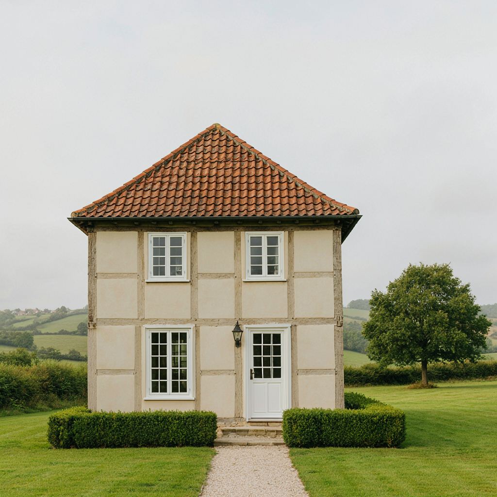 Vrijstaand huis in het groen rond Delden met strakke witte kunststof kozijnen in de voorgevel